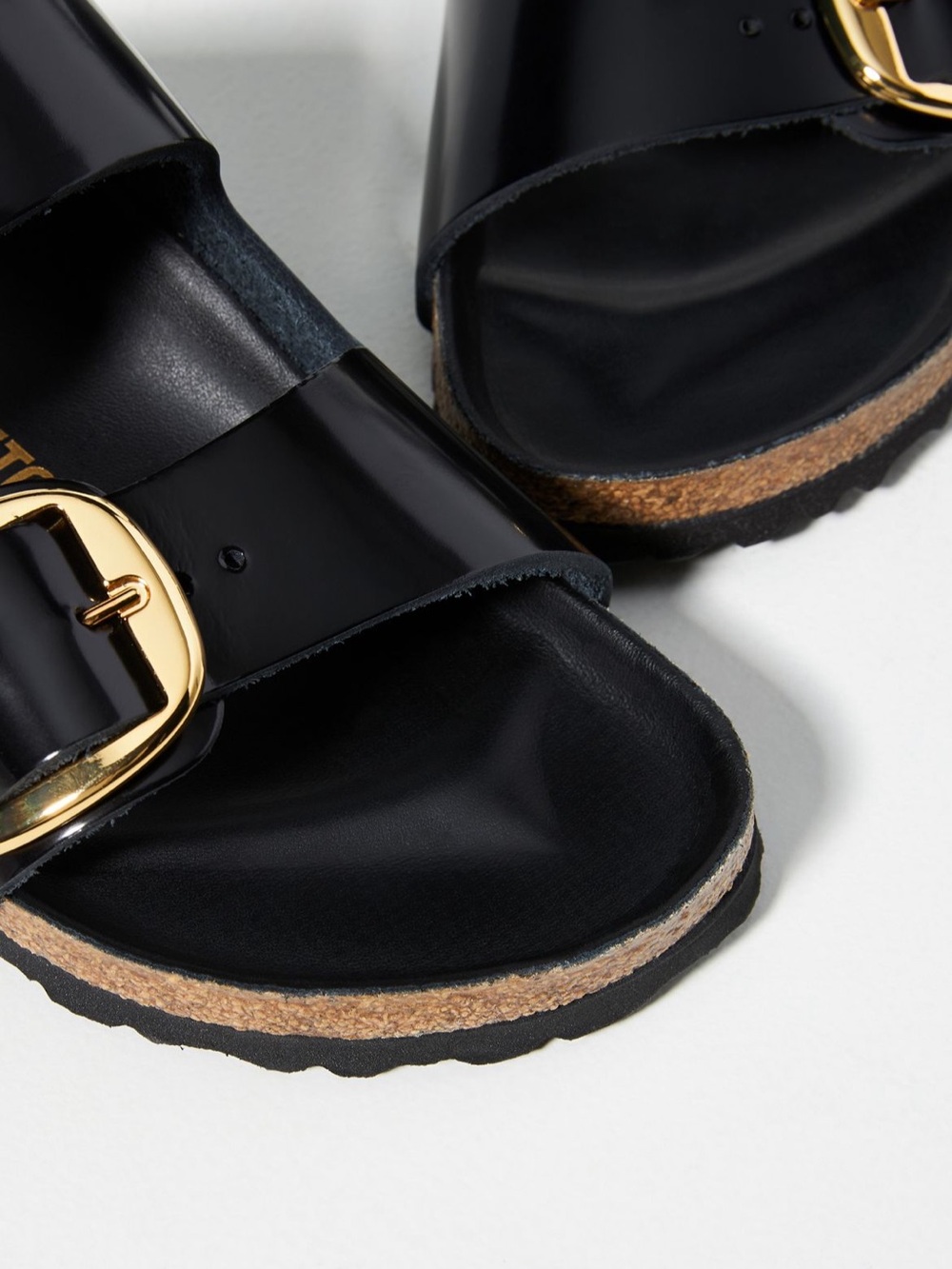 Birkenstock Black Arizona Glossy EVA Sandals with Gold Buckles - Picture 4 of 10